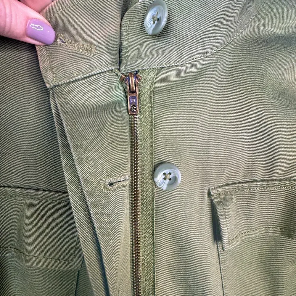 LOFT Utility Field Jacket Drawstring Waist Pockets Olive Green Cotton XL